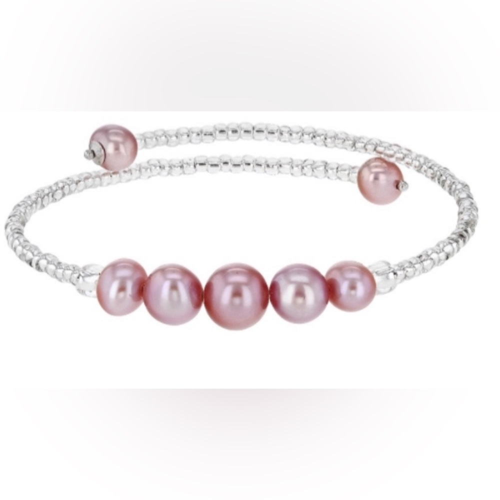 Sterling Silver Cultured Freshwater PEARLS, White, Lavender, Peach THREE Bangles - Picture 6 of 6